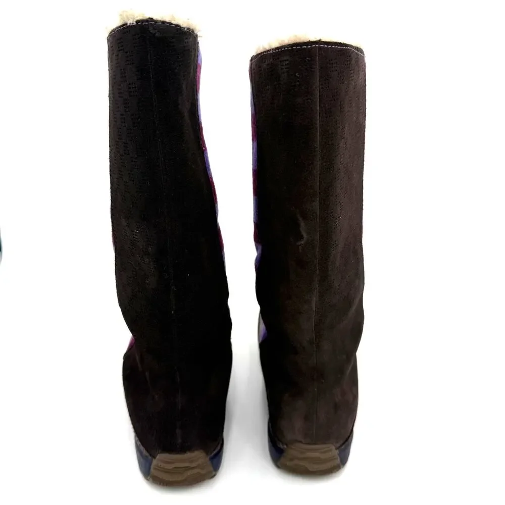Sorel Women's Mackenzie Purple Plaid Tall Leather Wool Boots Size 7.5